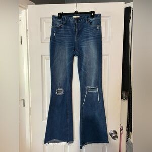 Anthropologie Unpublished Womens Jeans Size 29 Dark Wash Wide Flare Distressed